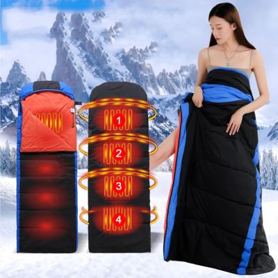 SUYUDD USB Heated Sleeping Bag for Cold Weather Electric Sleeping Bag Ultralight Camping 4 Seasons Sleeping Bag 4 Heating Zones 3 Temperature Adjustable, (190+30)x75cm