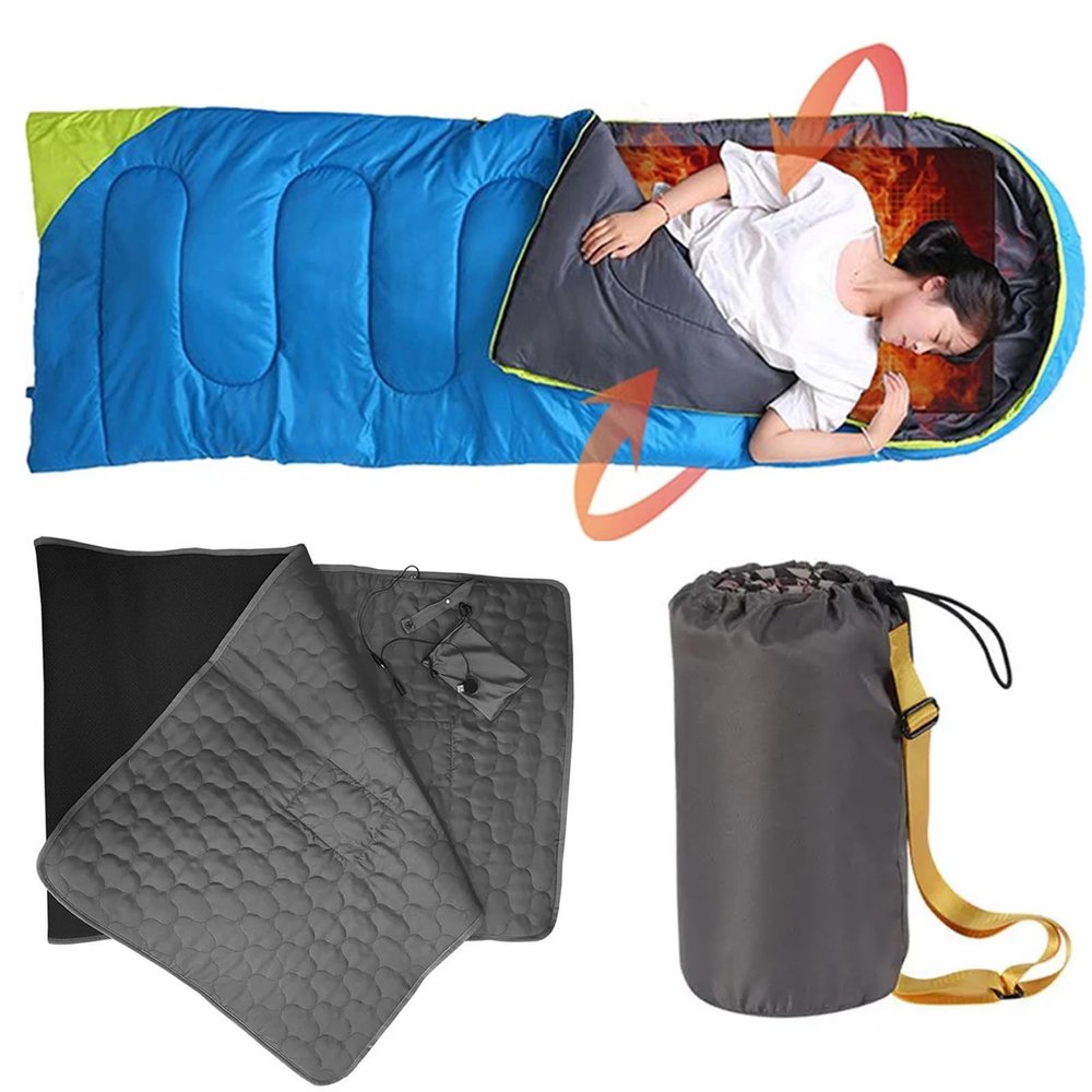 SUYUDD USB Heated Sleeping Bag Liner Insulation Camping Heated Sleeping Pad 5 Heating Zones 3 Gear Temperature Adjustable for Outdoor Camping Tent, 198x61cm, Gray 1