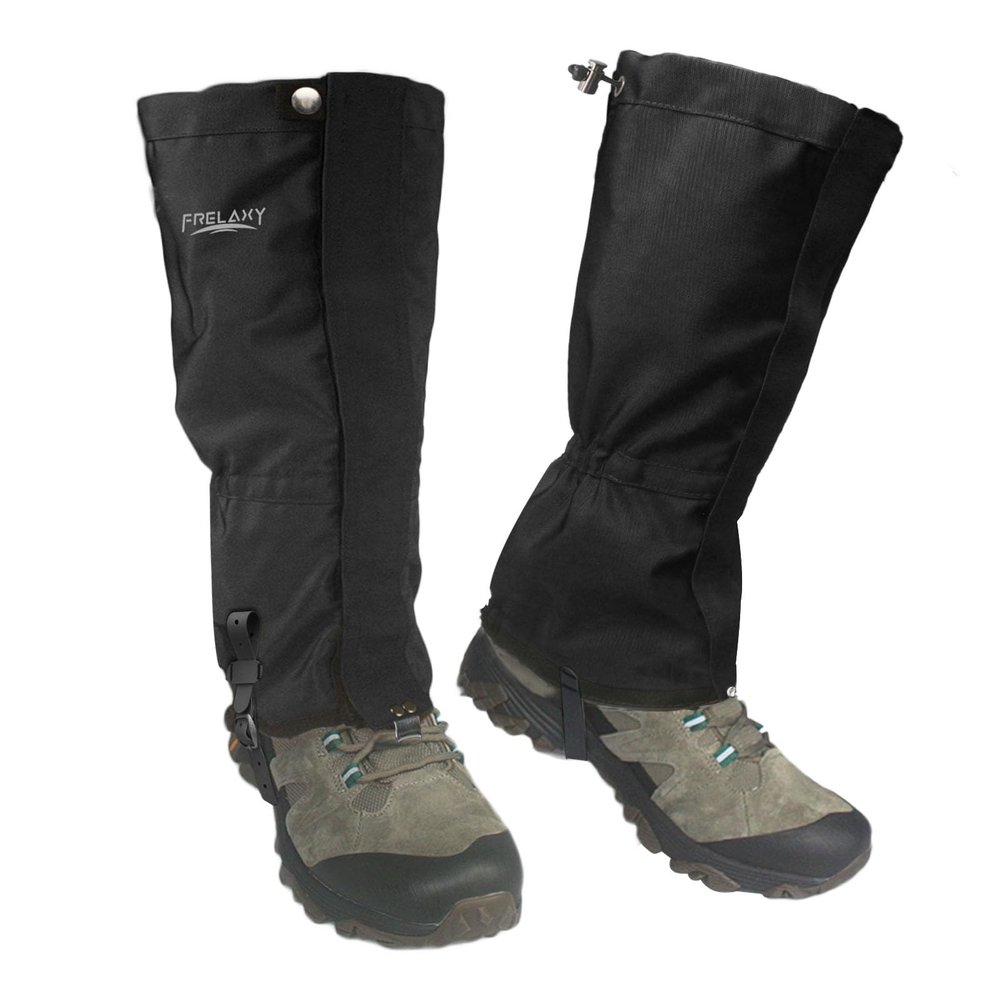Frelaxy Leg Gaiters Ultra HIGH-Performance Hunting Gaiters, 100% Waterproof Hiking Gaiters with Upgraded Rubber Foot Strap, Adjustable Snow Boot Gaiters (Jet Black,M), Medium