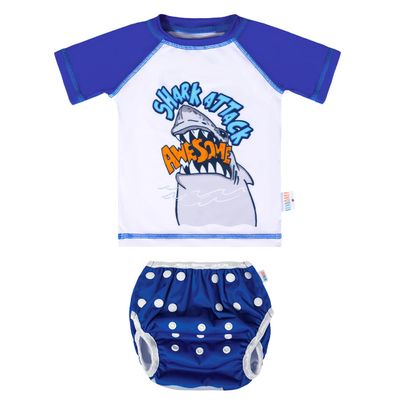 ALVABABY Baby Swimsuit,Infant Toddler Bathing Short Sleeve Swimwear,Baby Reusable Swim Diaper with Matching Top for Boy Girl