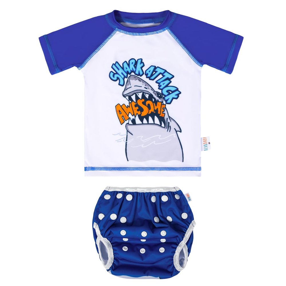 ALVABABY Baby Swimsuit,Infant Toddler Bathing Short Sleeve Swimwear,Baby Reusable Swim Diaper with Matching Top for Boy Girl