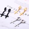 925 Sterling Silver Upside down cross earrings for Men Women, 14K Yellow Gold Inverted Upside Down Cross Earring Church of Satan Temple Occult Satanic Witchy Stud Jewelry, upside down cross rosary upside down chain, inverted cross pendant earrings ne view 2