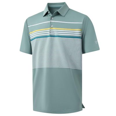 M MAELREG Mens Golf Shirts Dry Fit Short Sleeve Fashion Print Striped Casual Short Sleeve Collared Golf Polo Shirts
