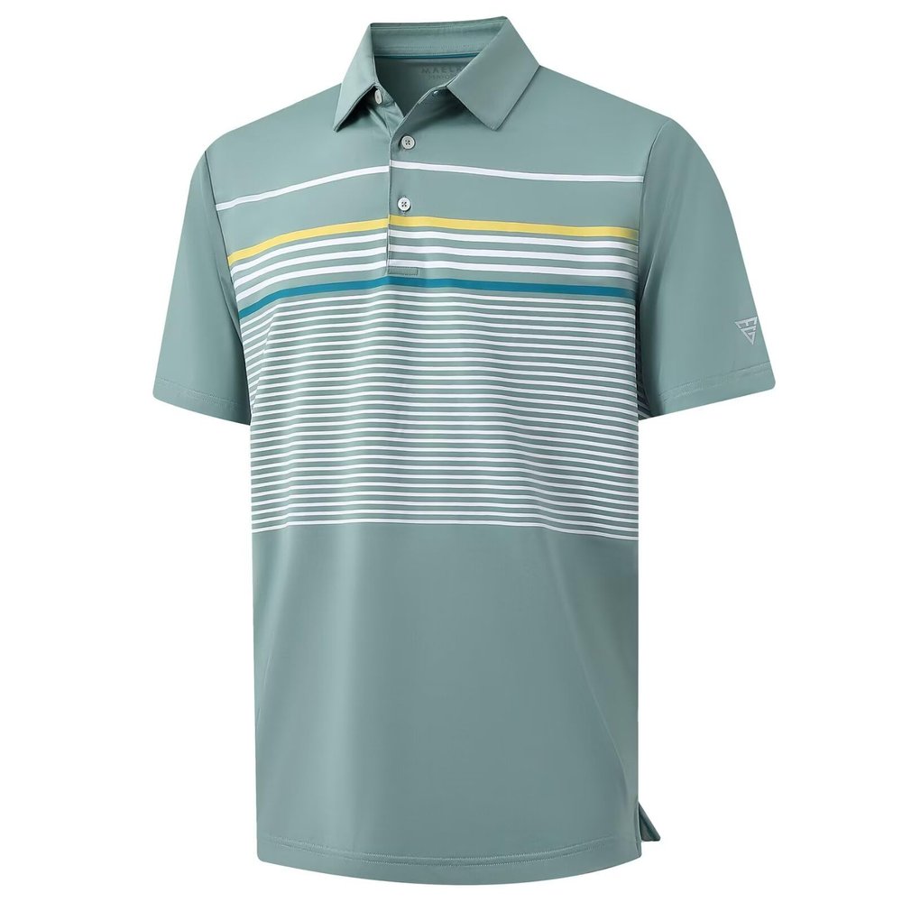 M MAELREG Mens Golf Shirts Dry Fit Short Sleeve Fashion Print Striped Casual Short Sleeve Collared Golf Polo Shirts