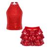 Agoky Kids Girls Shiny Sequins Jazz Hip Hop Dance Outfits Modern Dancing Costumes Performance Dancewear 6-16 Years Red E 12 Years view 1