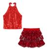 Agoky Kids Girls Shiny Sequins Jazz Hip Hop Dance Outfits Modern Dancing Costumes Performance Dancewear 6-16 Years Red E 12 Years view 3