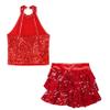 Agoky Kids Girls Shiny Sequins Jazz Hip Hop Dance Outfits Modern Dancing Costumes Performance Dancewear 6-16 Years Red E 12 Years view 4