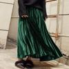 ebossy Women's Fall Winter High Wasit Ankle Length Velvet Maxi Long Pleated Skirt (XXL, Dark Green) view 2