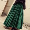 ebossy Women's Fall Winter High Wasit Ankle Length Velvet Maxi Long Pleated Skirt (XXL, Dark Green) view 3