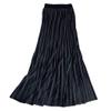 ebossy Women's Fall Winter High Wasit Ankle Length Velvet Maxi Long Pleated Skirt (S, Black) view 1