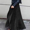 ebossy Women's Fall Winter High Wasit Ankle Length Velvet Maxi Long Pleated Skirt (S, Black) view 2