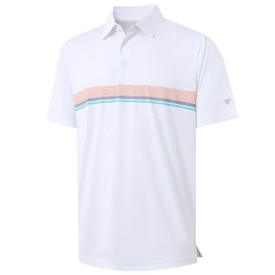 M MAELREG Mens Golf Shirts Dry Fit Short Sleeve Fashion Print Striped Casual Short Sleeve Collared Golf Polo Shirts