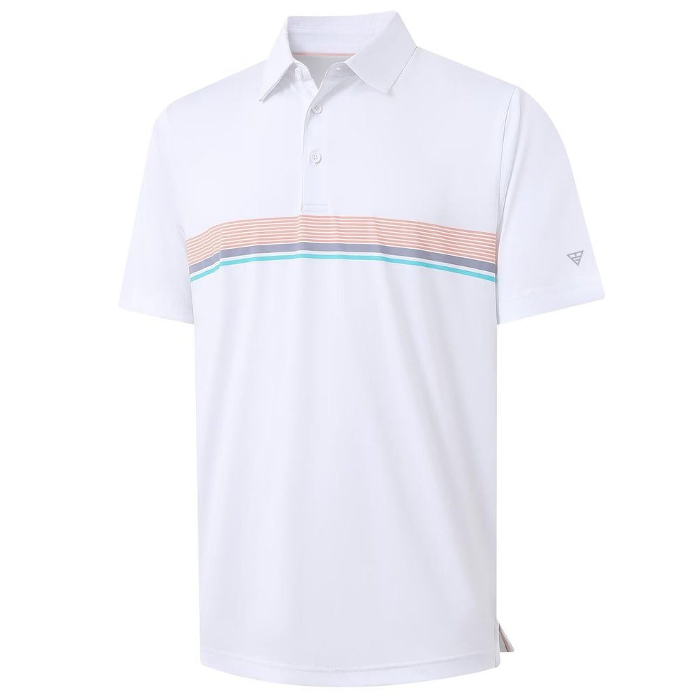 M MAELREG Mens Golf Shirts Dry Fit Short Sleeve Fashion Print Striped Casual Short Sleeve Collared Golf Polo Shirts