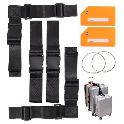 CHGCRAFT 2Sets Adjustable Luggage Strap with 2Sets Silicone Luggage Tag with Steel Screw Clasp Add a Bag Luggage Strap for Traveling