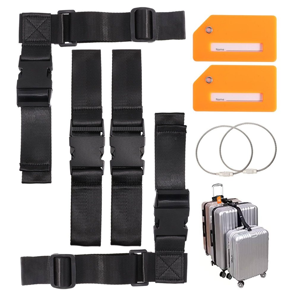 CHGCRAFT 2Sets Adjustable Luggage Strap with 2Sets Silicone Luggage Tag with Steel Screw Clasp Add a Bag Luggage Strap for Traveling