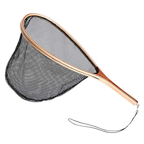 Dewedrt Fly Fishing Landing Net Wooden Handle Nylon Landing Handle Trout Mesh Fish Catch Release Scoop Fishing Tool