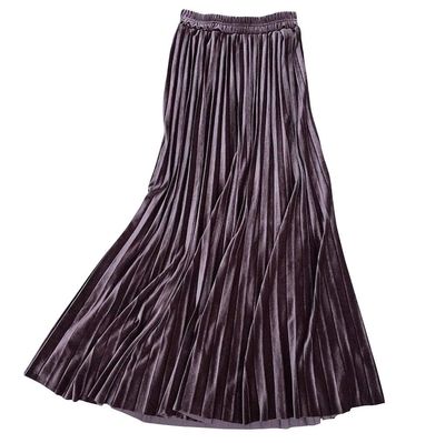 ebossy Women's Fall Winter High Wasit Ankle Length Velvet Maxi Long Pleated Skirt (L, Dusty Pink)