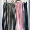 ebossy Women's Fall Winter High Wasit Ankle Length Velvet Maxi Long Pleated Skirt (L, Pink) view 2