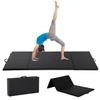 8'x 4'' Gymnastics Mat for Tumbling, Folding Tumbling Mat Exercise Mat Gym Mat Tumbling Mats for Kids, Adults, PU Leather Yoga Mat with Carrying Handles, Black view 1