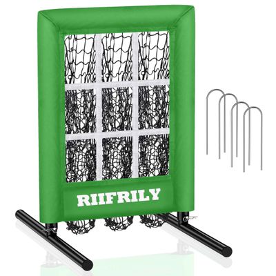 Heavy-Duty 9 Hole Baseball Pitching Net with Pitching Target Pockets, Regulation Size Strike Zone, Portable Adjustable Height Pitcher Training Equipment for Baseball