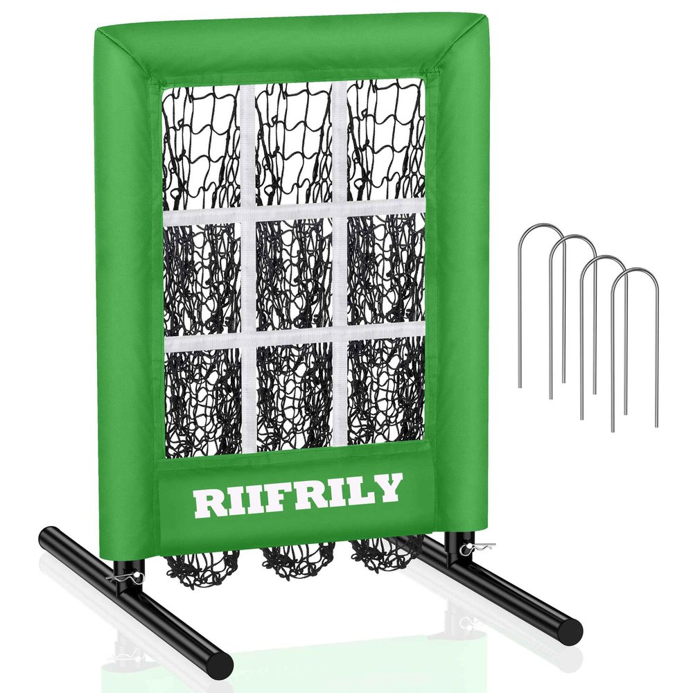 Heavy-Duty 9 Hole Baseball Pitching Net with Pitching Target Pockets, Regulation Size Strike Zone, Portable Adjustable Height Pitcher Training Equipment for Baseball
