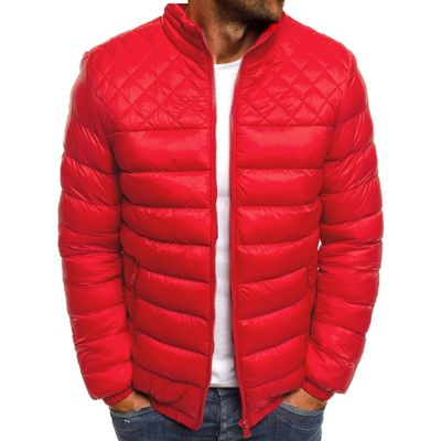 SWJGLITTR Men's Lightweight Padded Jacket Winter Bomber Quilted Full Zip Warm Coat Male Stand Collar Skinny Casual Outwear (M,Red)