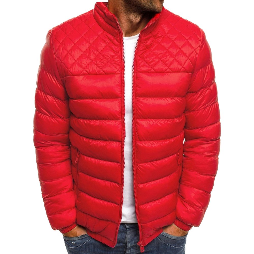 SWJGLITTR Men's Lightweight Padded Jacket Winter Bomber Quilted Full Zip Warm Coat Male Stand Collar Skinny Casual Outwear (M,Red)