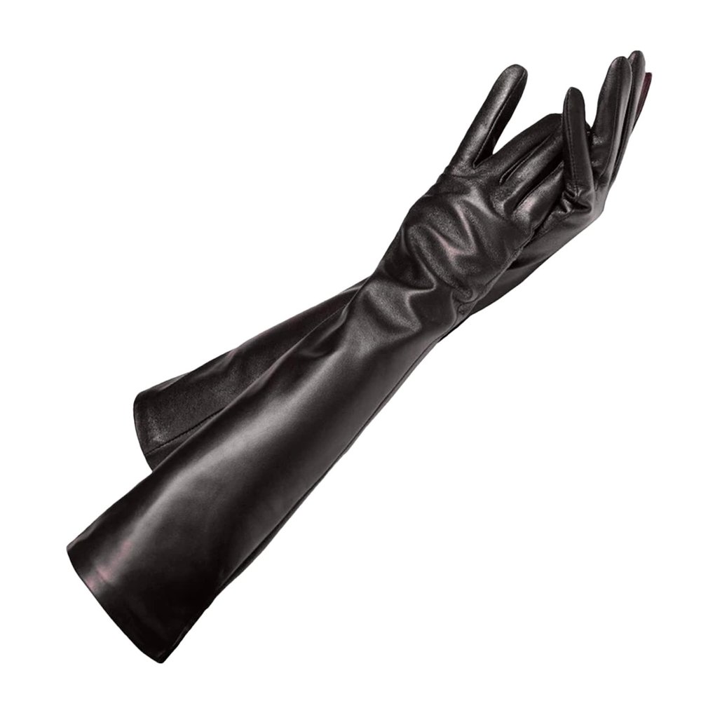 Womens Long Glove Fashion Sheepskin Leather Black Gloves Women Mittens Female Thin Lining Arm Sleeve