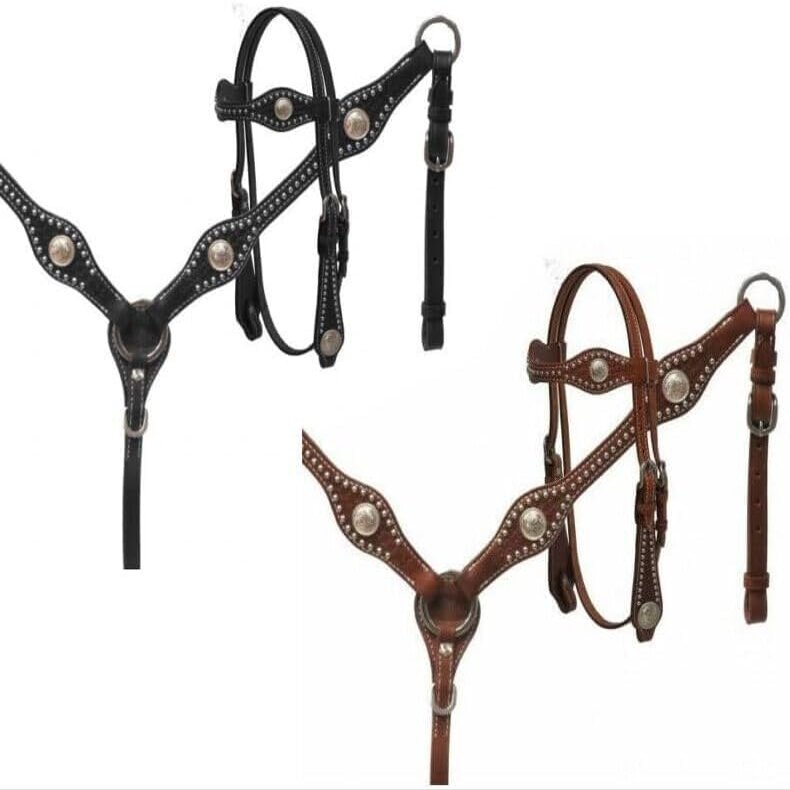EQUIGEAR Western Leather Hand Tooled Headstall and Breast Collar Set with Reins. /Size-Full,Cob AO-0047 (Brown, Pony)