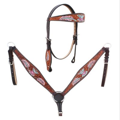 EQUIGEAR Western Leather Hand Tooled Headstall and Breast Collar Set with Reins. /Size-Full,Cob AO-0062 (Full)