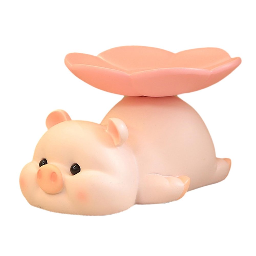 Fenteer Pig Statue Decorative Figurine Desk Storage Tray Cute Creative Jewelry Earrings Tray Candy Dish for Living Room Dining Table, Pink