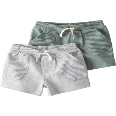 little planet by carter's unisex-baby 2-pack Shorts made with Organic Cotton, Green/Grey, 18 Months