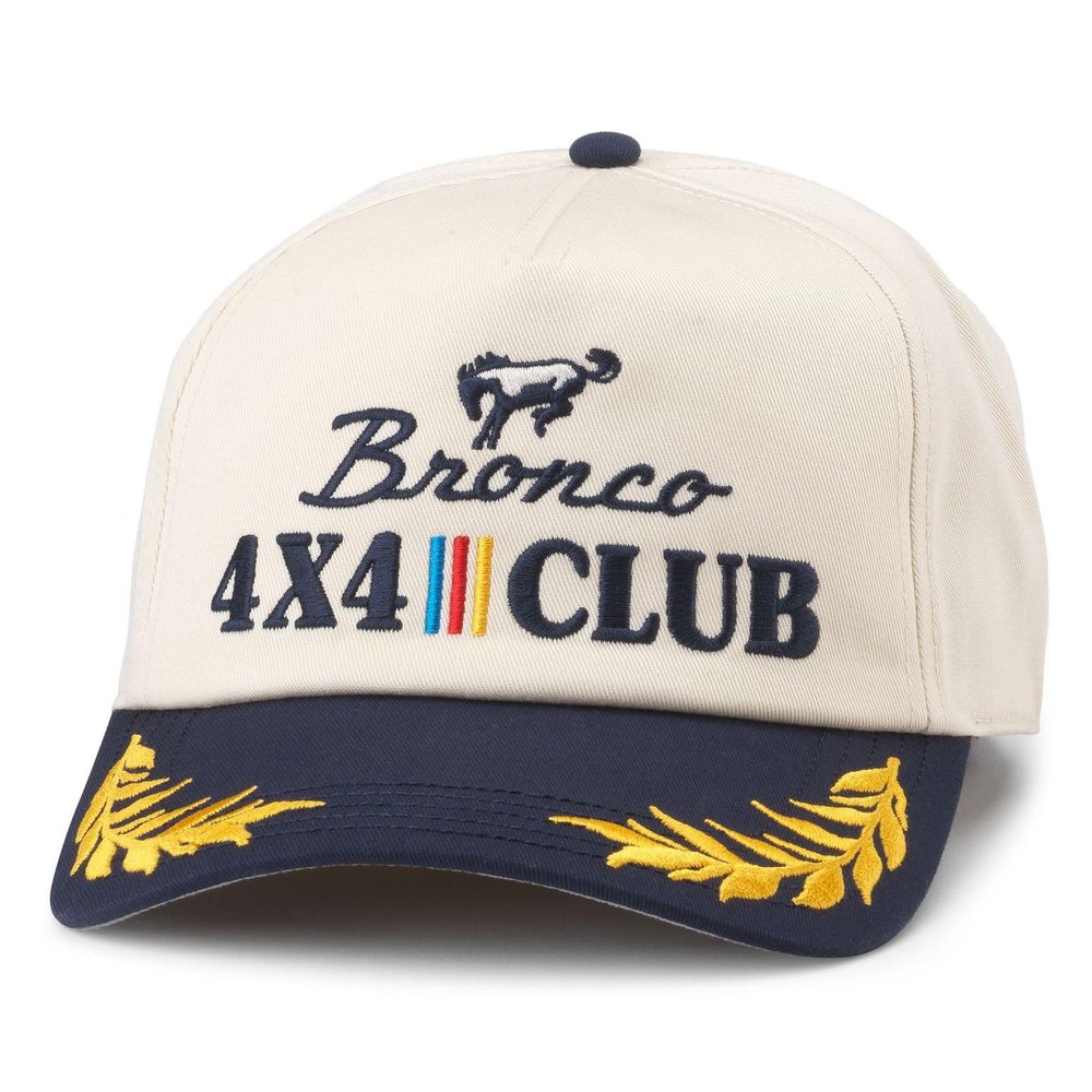 AMERICAN NEEDLE Bronco 4 x 4 Club Captain Adjustable Snapback Baseball Hat, Ivory/Navy (24002A-BRONCO-INVY)
