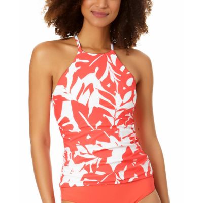 Anne Cole Womens Printed Halter Tankini Swim Top White XS