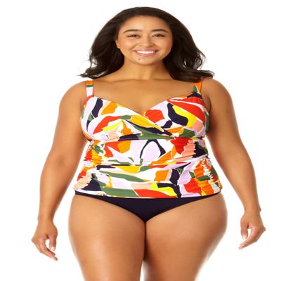 Anne Cole Women's Twist Front Underwire Tankini Swim Top, 24 Plus, Palm Party