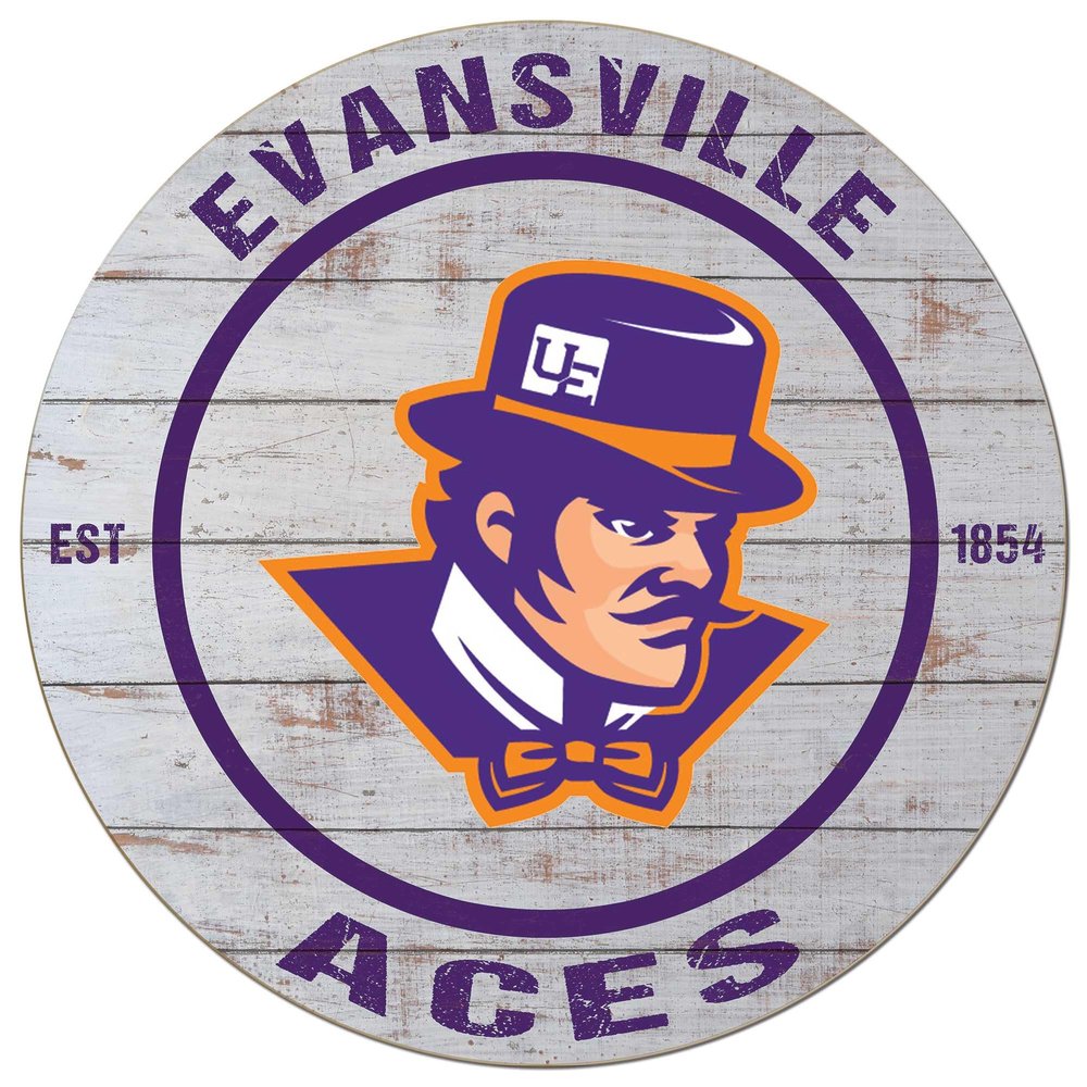 KH Sports Fan Evansville Purple Aces Weathered Circle Sign, 20x20 Inches, Purple Aces Decor for Dorm Room, Fan Cave, Living Room; Display Your Team Spirit with This Evansville Purple Aces Wall Art