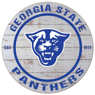 KH Sports Fan Georgia State Panthers Weathered Circle Sign, 20x20 Inches, Panthers Decor for Dorm Room, Fan Cave, Living Room; Display Your Team Spirit with This Georgia State Panthers Wall Art