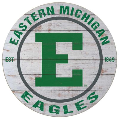 KH Sports Fan Eastern Michigan Eagles Weathered Circle Sign, 20x20 Inches, Eagles Decor for Dorm Room, Fan Cave, Living Room; Display Your Team Spirit with This Eastern Michigan Eagles Wall Art