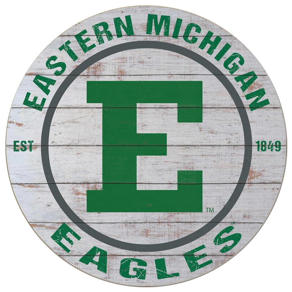 KH Sports Fan Eastern Michigan Eagles Weathered Circle Sign, 20x20 Inches, Eagles Decor for Dorm Room, Fan Cave, Living Room; Display Your Team Spirit with This Eastern Michigan Eagles Wall Art