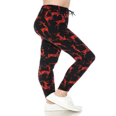 Leggings Depot Women's High Waist Print Jogger Track Pants with Pockets-S658, Reindeer Plaid, Medium