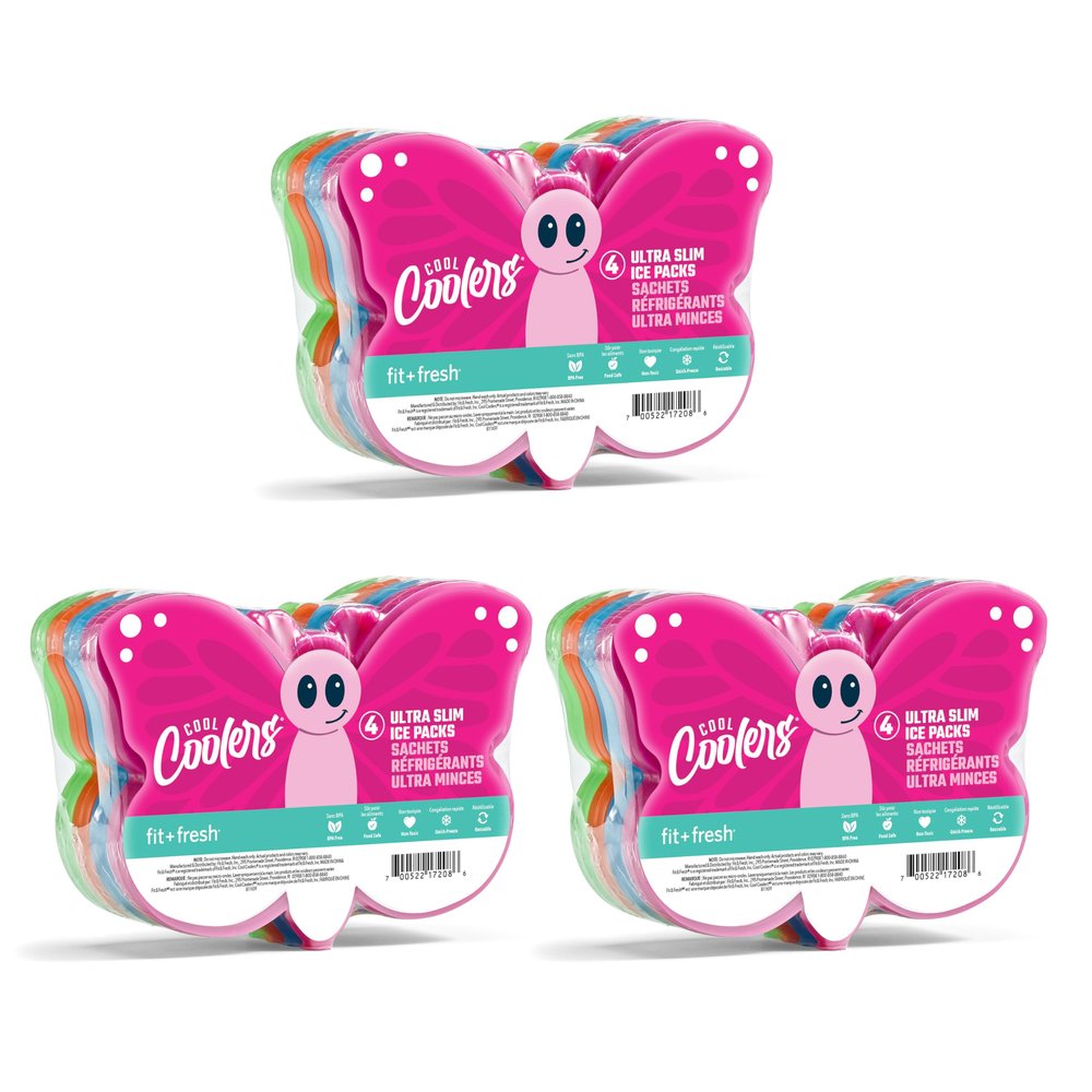Fit & Fresh Cool Coolers Kids Lunch Box Ice Packs, Slim Ice Packs for Lunch Bags, Lunch Ice Packs Reusable-Multicolored 12 Pack Butterfly