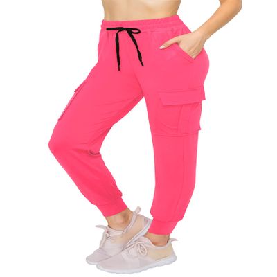 ALWAYS Cargo Jogger Pants for Women, High Waisted Sweatpants with Pockets, Super Soft Casual Lounge Pants for Athletic Yoga & Gym, Cotton Drawstring Trousers, Neon Pink 3XL