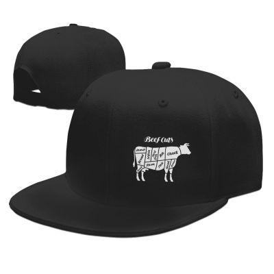 Beef Cuts Animal Silhouette Cow Snapback Hat Hip Hop Style Flat Bill Brim Hats Baseball Cap Black