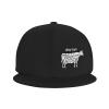 Beef Cuts Animal Silhouette Cow Snapback Hat Hip Hop Style Flat Bill Brim Hats Baseball Cap Black view 3