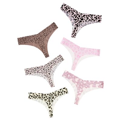 DEANGELMON Leopard Print Seamless Thongs for Women No Show Thong Underwear Women Comfortable Multiple Pack (6P23,L)