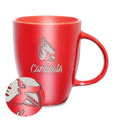 Rico Industries NCAA Ball State Cardinals Sunburst Red 18oz Laser Engraved Ceramic Lustre Mug