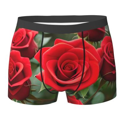 Red Rose Flowers Premium Elastic Men'S Boxer Briefs,Comfortable And Breathable Men'S Underwear