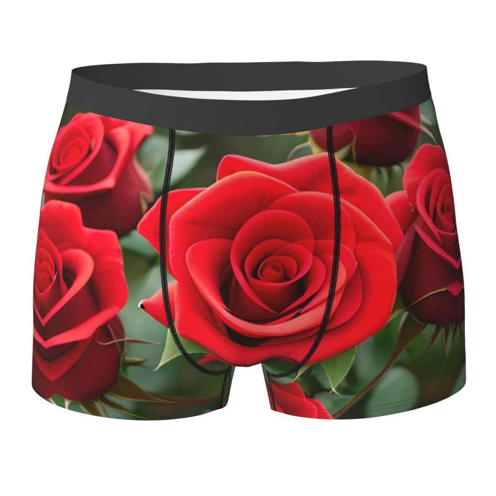 Red Rose Flowers Premium Elastic Men'S Boxer Briefs,Comfortable And Breathable Men'S Underwear