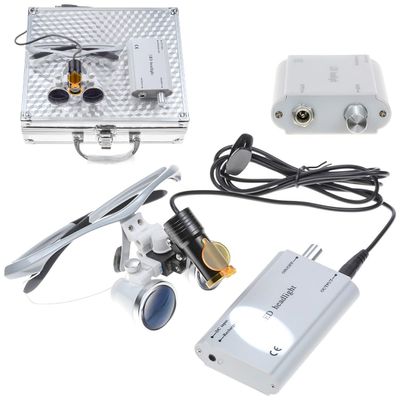 Rasamer 5W LED Waist Hanging Clip Plastic Headlight Headlamp Filter with 3.5420mm Working Distance Binocular Loupes Aluminum Box (Silver)