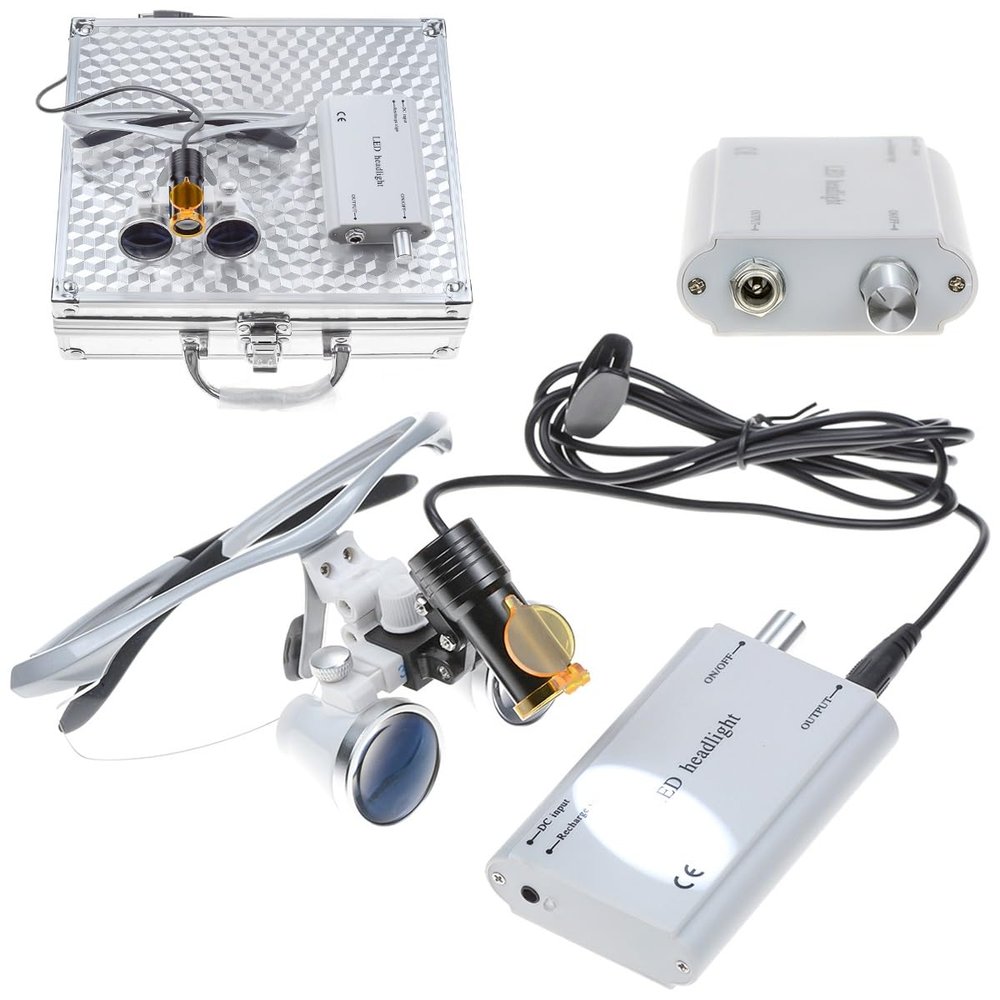 Rasamer 5W LED Waist Hanging Clip Plastic Headlight Headlamp Filter with 3.5420mm Working Distance Binocular Loupes Aluminum Box (Silver)